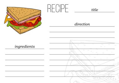 Çizgi film tarzında fast food illüstrasyonlu basit tarif kartı şablonu.
