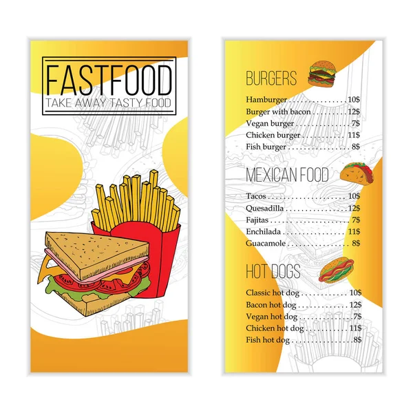 Fastfood menu sjabloon. Cartoon illustratie voor ontwerp en web. — Stockvector