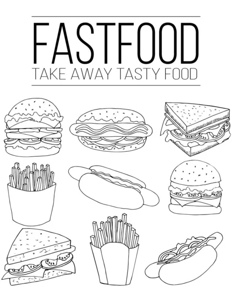 Πρότυπο φυλλάδιο γρήγορου φαγητού. Street Food Card εικονογράφηση για το σχεδιασμό και το web — Διανυσματικό Αρχείο