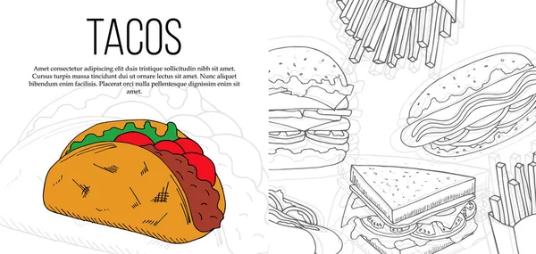 Πρότυπο φυλλάδιο γρήγορου φαγητού. Street Food Card εικονογράφηση για το σχεδιασμό και το web — Διανυσματικό Αρχείο