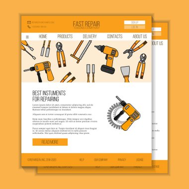 Aletler tamir ediliyor. Web sitesi şablonu. Tasarım ve web için modern illüstrasyon.