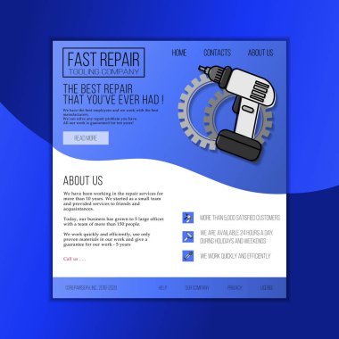 Aletler tamir ediliyor. Web sitesi şablonu. Tasarım ve web için modern illüstrasyon.