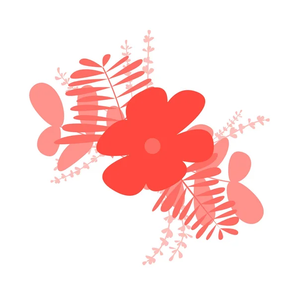 Zusammensetzung von roten Blumen und Blättern für Happy Spring Day, Woman Day, Einladung, Dekoration der Verkaufskarte. — Stockvektor