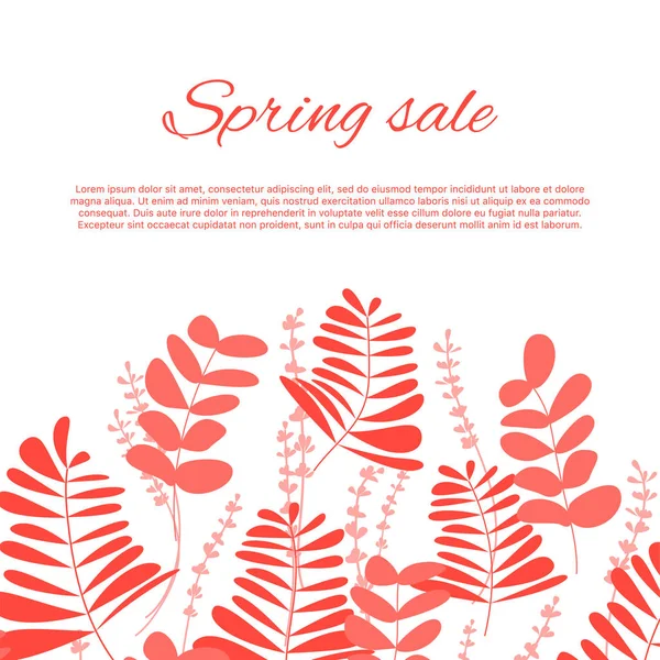 Banner tipográfico de venta de primavera con flores y hojas de estilo plano . — Vector de stock