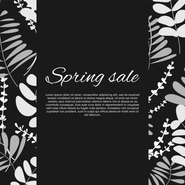 Banner tipográfico de venta de primavera con flores y hojas de estilo plano . — Vector de stock