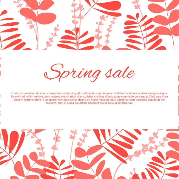 Banner tipográfico de venta de primavera con flores y hojas de estilo plano . — Vector de stock