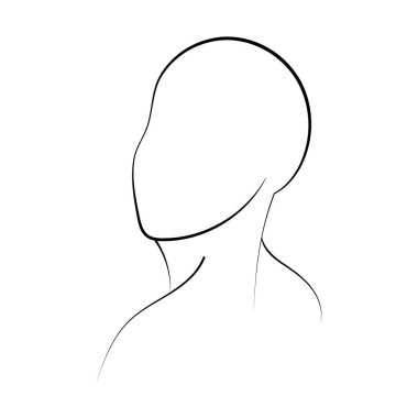 Elle çizilmiş insan kafası vektör çizimi. Düz minimalist portre, beyaz arka planda izole edilmiş insan profili. Siyah-beyaz çizgi skecini özetle.