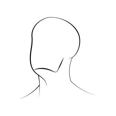 Elle çizilmiş insan kafası vektör çizimi. Düz minimalist portre, beyaz arka planda izole edilmiş insan profili. Siyah-beyaz çizgi skecini özetle.