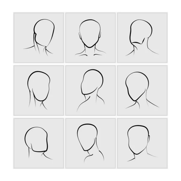 Ensemble Illustrations Tête Humaine Dessinées Main Portraits Minimalistes Plats Profils — Image vectorielle