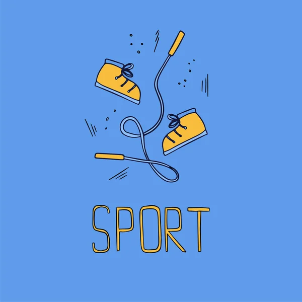 Illustration sportive avec différents symboles sportifs. Illustration vectorielle du mode de vie actif en style doodle avec typographie . — Image vectorielle