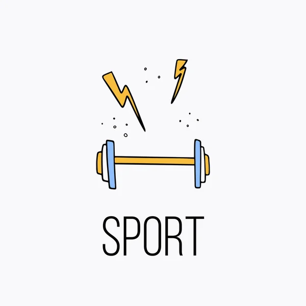 Ilustração esportiva com diferentes símbolos esportivos. Ilustração de estilo de vida ativo vetorial em estilo doodle com tipografia . —  Vetores de Stock