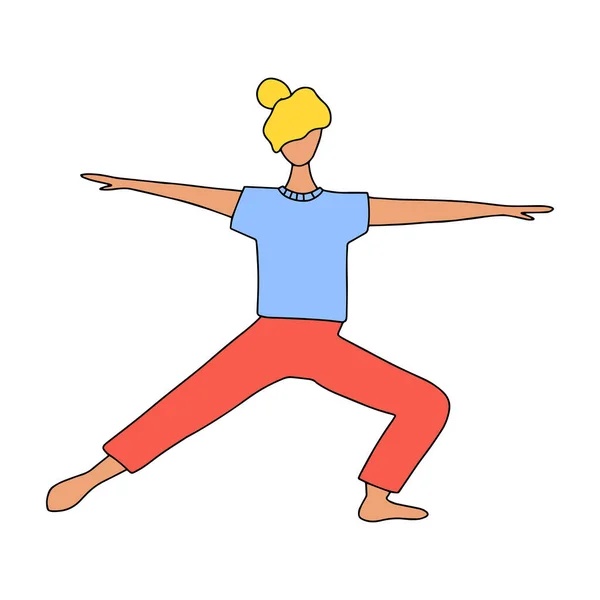 ヨガベクトル漫画イラストをやっている女の子 スポーツ服の女性の手の概念を描いた アクティブなレクリエーション 健康的なライフスタイル ピラティス 瞑想デザイン要素 ヨガスタジオ女性キャラクター — ストックベクタ