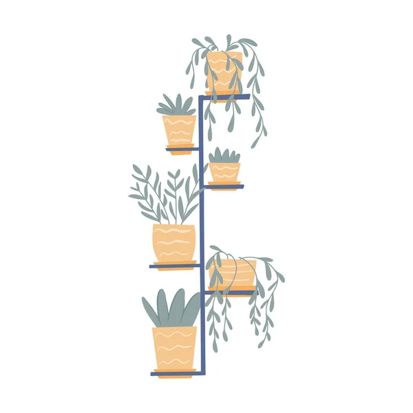 Ručně Kreslené Ploché Ilustrace Dekorativních Rostlin Květináčích Izolovaných Bílém Pozadí — Stockový vektor