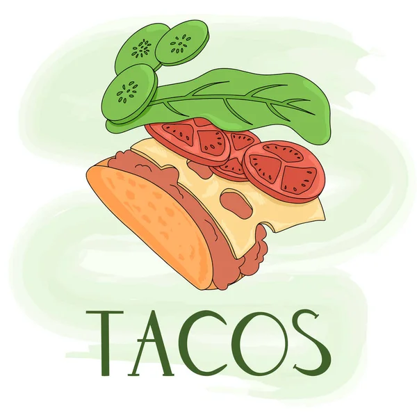 Taco Vector Cartoon Card Design Hand Drawn Lettering Hand Drawn — Stock Vector