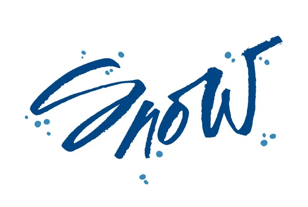 Śnieg słowo liternictwo kaligrafia niebieski biały atrament pojedyncze plamy gr — Zdjęcie stockowe