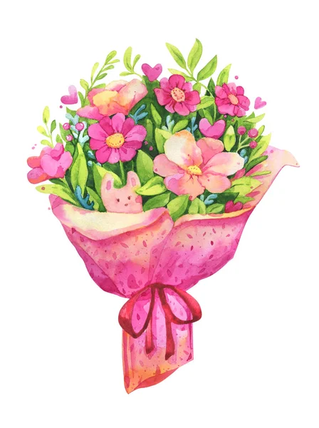Bouquet gift flowers cute pink Valentine's Day Mother's Day spri — Stock Photo, Image