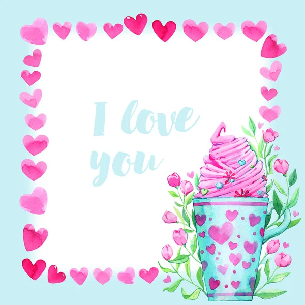 Flores do presente cartão postal coração amor carta ilustração isolado co — Fotografia de Stock