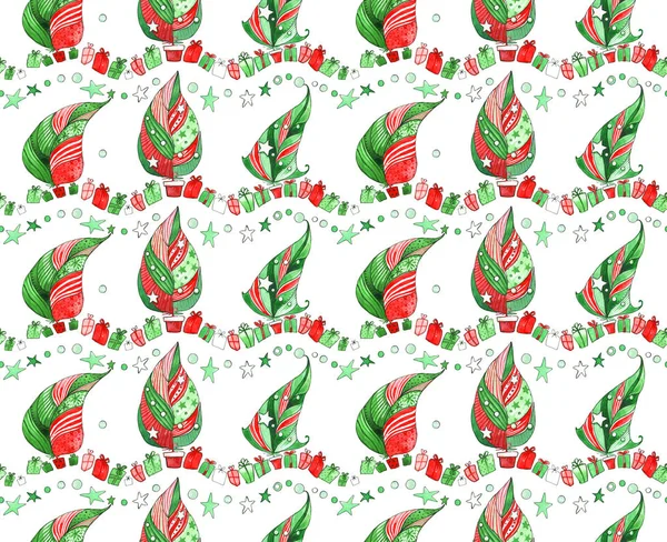 Christmas tree new year gift star patchwork illustration white b — Stock Photo, Image
