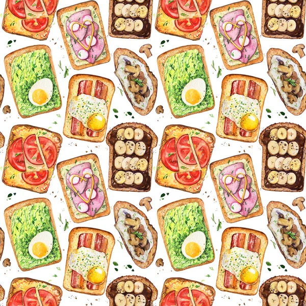Sandwiches fast food gezond tomaat ei brood kruimels gebakken water — Stockfoto