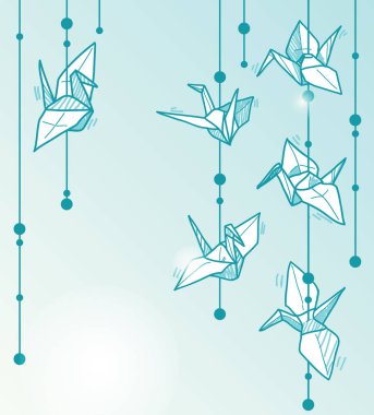 Origami vinç dekorasyon çizgisi vektörü