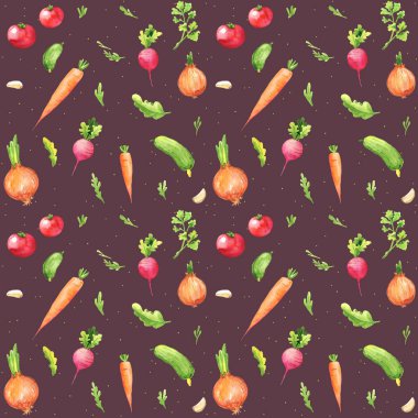 Çiftlik sebzeleri taze sağlıklı yiyecekler çevre dostu suluboya pürüzsüz desenli pembe