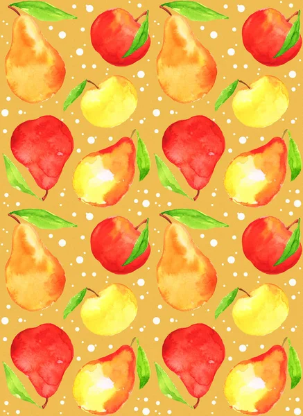 fruit harvesting apples pears harvest sunny abstract bright textile pattern repeating watercolor isolated