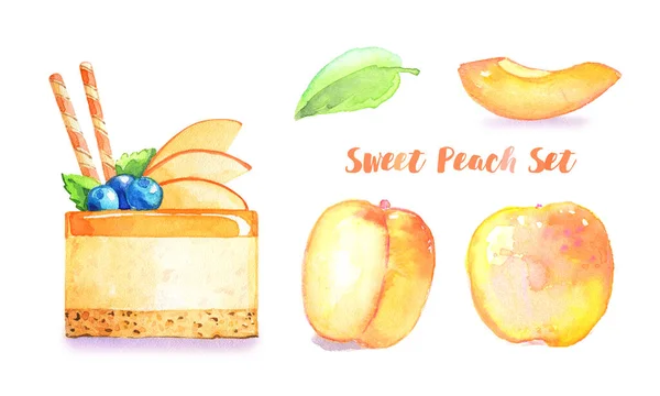 Torta Pesche Frutta Cottura Mirtilli Arancia Gelatina Dessert Appetitoso Cartolina — Foto Stock