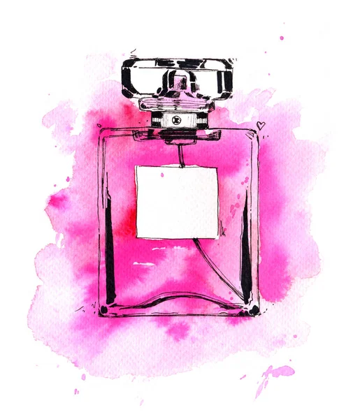 perfume spray aromatherapy smell beautiful pink woman crystal romance illustration watercolor isolated