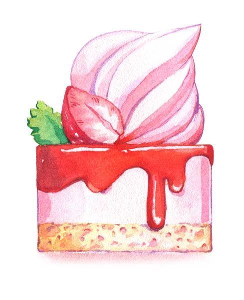 Piekarnia Ciasto Truskawka Akwarela Deser Smaczne Słodkie Pyszne Owoce Dekoracji — Zdjęcie stockowe