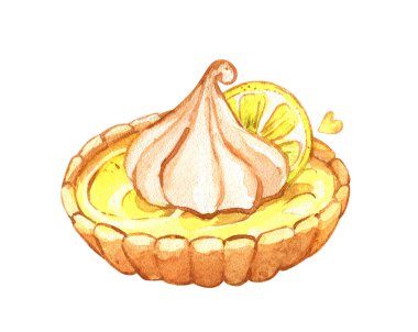 tartlet pastası limon kreması sarı ev yapımı tatlı ev yapımı suluboya izole edilmiş illüstrasyon davetiyesi dekorasyonu