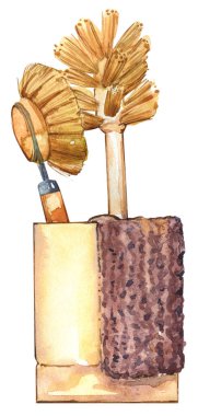 kuru fırça çizimi sıfır atık yaşam tarzı refah objesi spa banyosu temiz bambu ahşap izole tasarım