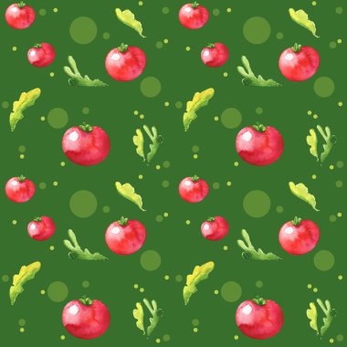 Domatesler tarımı pişiriyor yeşillikler salatayı pişiriyor parlak yeşil dükkan arka plan suluboya satıyor