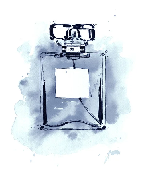 Perfume Garrafa Vidro Jóia Fragrância Masculina Aquarela Mancha Isolado Local — Fotografia de Stock