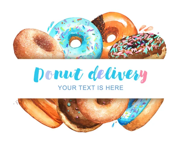 Donuts Banner Place Text Delivery Baking Chocolate Cafe Bakery Frame — Stock Photo, Image