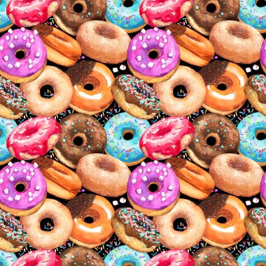 Donutlar tatlı desenli yığınlar sonbahar kafesi menüsü arka planı pürüzsüz yinelenen tatlı web sitesi kumaşı baskısı