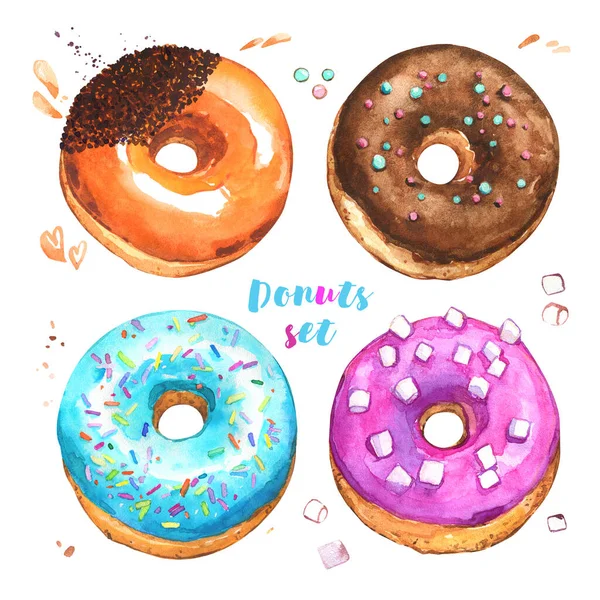 Donuts Zoete Partij Geglazuurde Set Zoete Levering Donuts Eten Home — Stockfoto