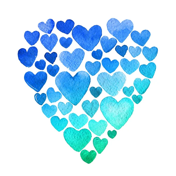 Love Mom Valentine Day Heart Card Greeting Pattern Watercolor Blue — Stock Photo, Image