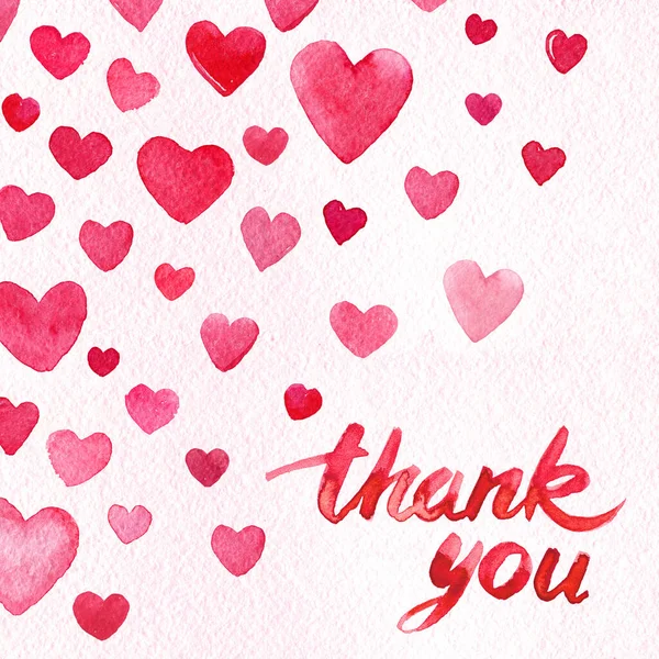 Thank You Heart Calligraphy Pattern Postcard Square Red Gentle Message — Stock Photo, Image