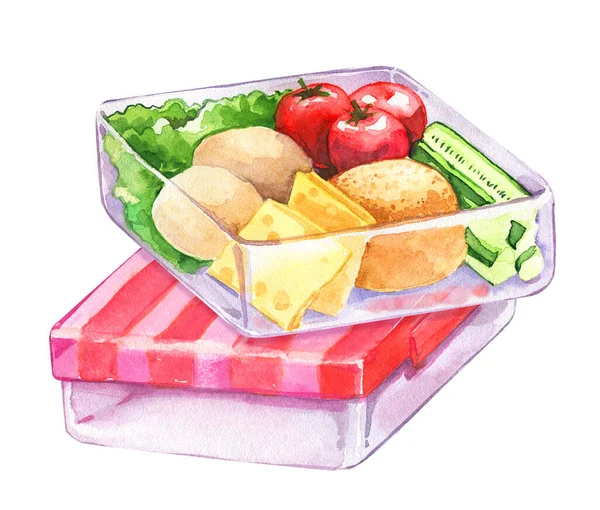 Almuerzo Caja Plástico Contenedor Vidrio Cubierta Almuerzo Comida Cocina Verduras — Foto de Stock