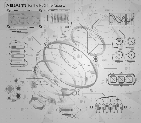 Svarta och vita infographic element. Hud Ui för business app. futuristiska användargränssnitt. Abstrakta virtuella grafisk touch användargränssnitt. UI hud infographic gränssnitt skärm monitor inställd web — Stock vektor