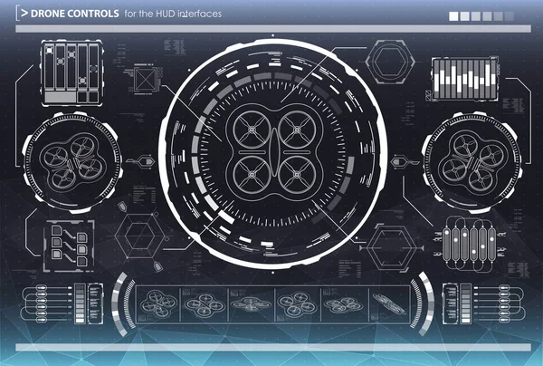 Elementos de control para las interfaces. HUD UI para drones. Interfaz de usuario futurista. Gráfico virtual — Vector de stock