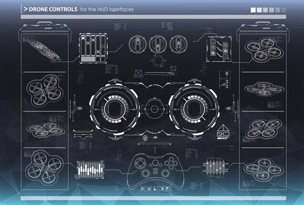 Elementos de control para las interfaces. HUD UI para drones. Interfaz de usuario futurista. Gráfico virtual — Vector de stock