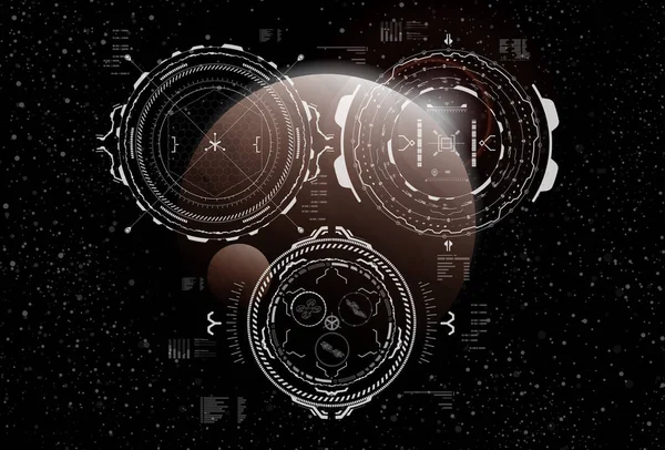 Elementi di visualizzazione Head-up per l'interfaccia Spaceship. Interfaccia utente futuristica. Elementi HUD per interfacce web e app . — Vettoriale Stock