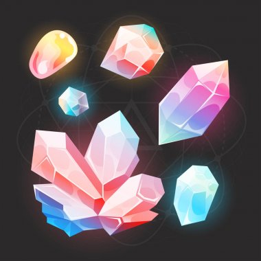 Çizgi film peri taşlar ve elmas Icons Set. Parlak ve parlak taşlarla taşlar, mineraller ve mücevher simgeler web ve app için bir dizi çizimi