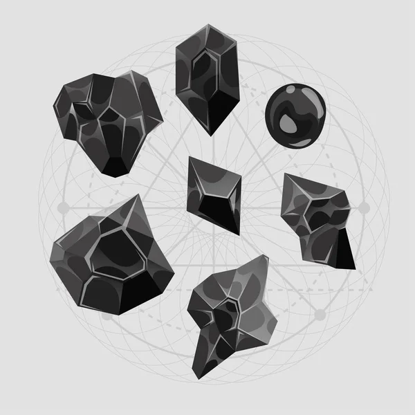 Kartun batu Ikon Set. Ilustrasi dari satu set batu permata hitam, mineral ikon untuk web dan aplikasi - Stok Vektor