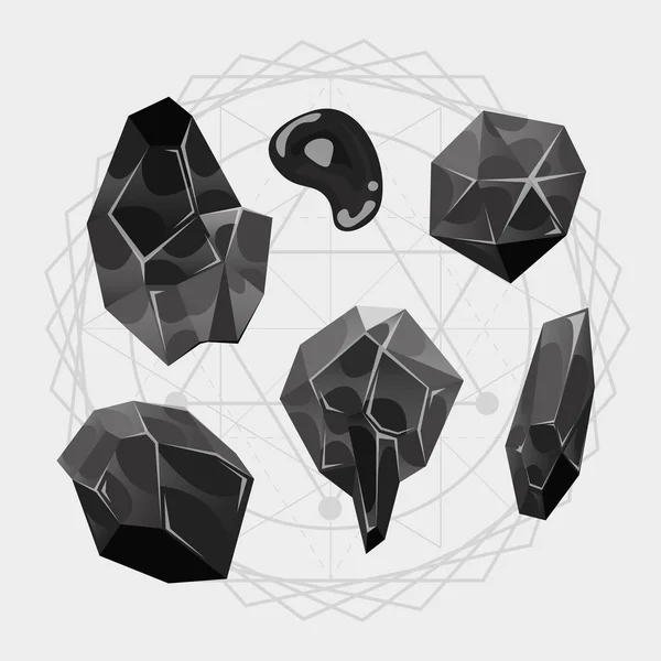 Kartun batu Ikon Set. Ilustrasi dari satu set batu permata hitam, mineral ikon untuk web dan aplikasi - Stok Vektor