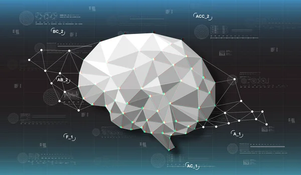 Елементи відображення заголовків для інтернету та програми. Футуристичний фон з полігональним мозком. Віртуальна графіка з ефектом глюка . — стоковий вектор