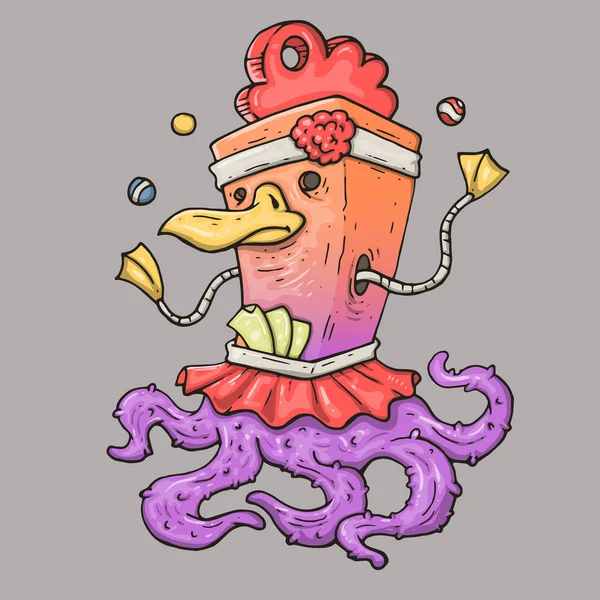 Juggler van het monster. half vogel halve octopus — Stockvector