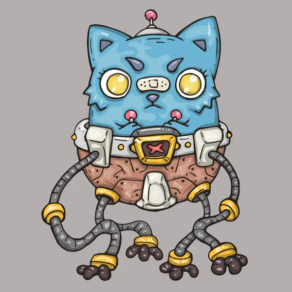 Wütende Katze auf einem mechanischen Roboter. Cartoon-Illustration. — Stockvektor