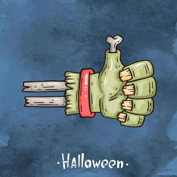 Счастливый Хэллоуин мультфильм иллюстрация. Отрезанная рука зомби . — стоковый вектор